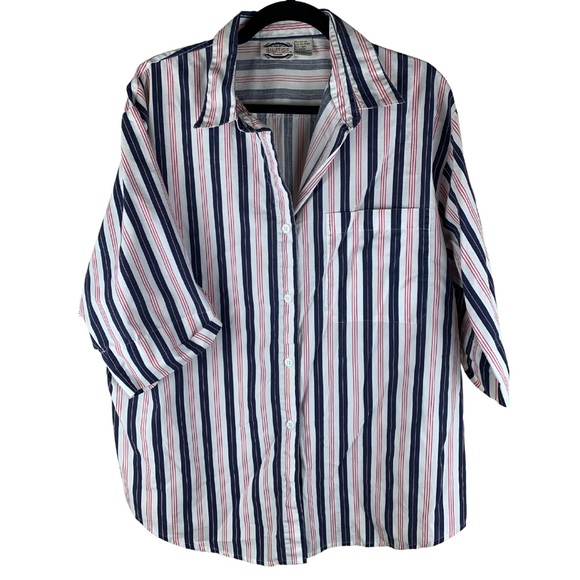 Size 18w Separate Issue Woman blue white red Track stripe shirt, 3/4 Sleeve - Picture 1 of 4
